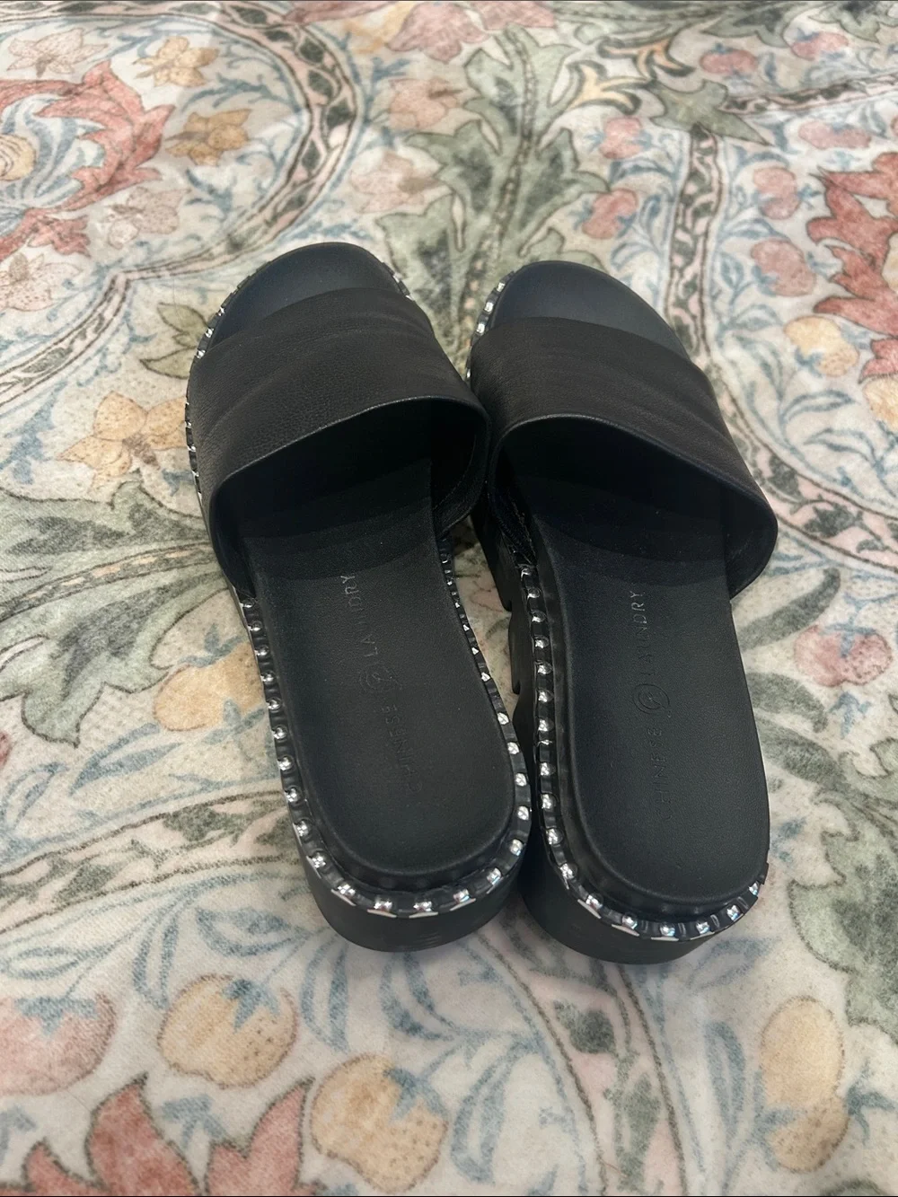 Chinese Laundry Black studded slide sandals